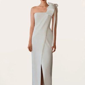 Azazie Bow Down To Love White Satin Bow Midi Dress